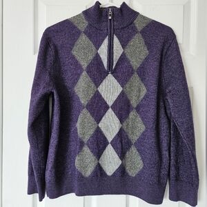 Britches 50% Merino Wool Argyle Sweater Purple & Grey Large Fits Like Medium